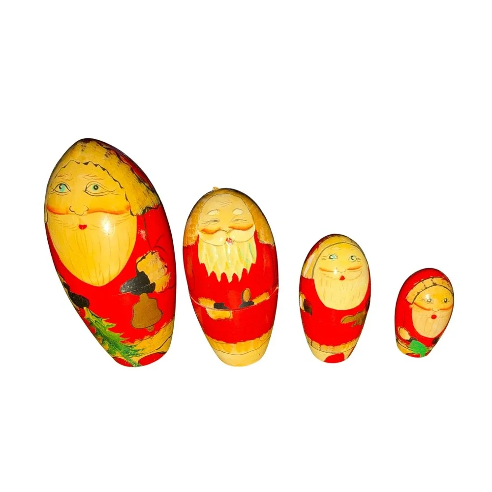 Santa‎ Claus Nesting Dolls Vintage Wooden Russian Christmas Holiday Decor Set